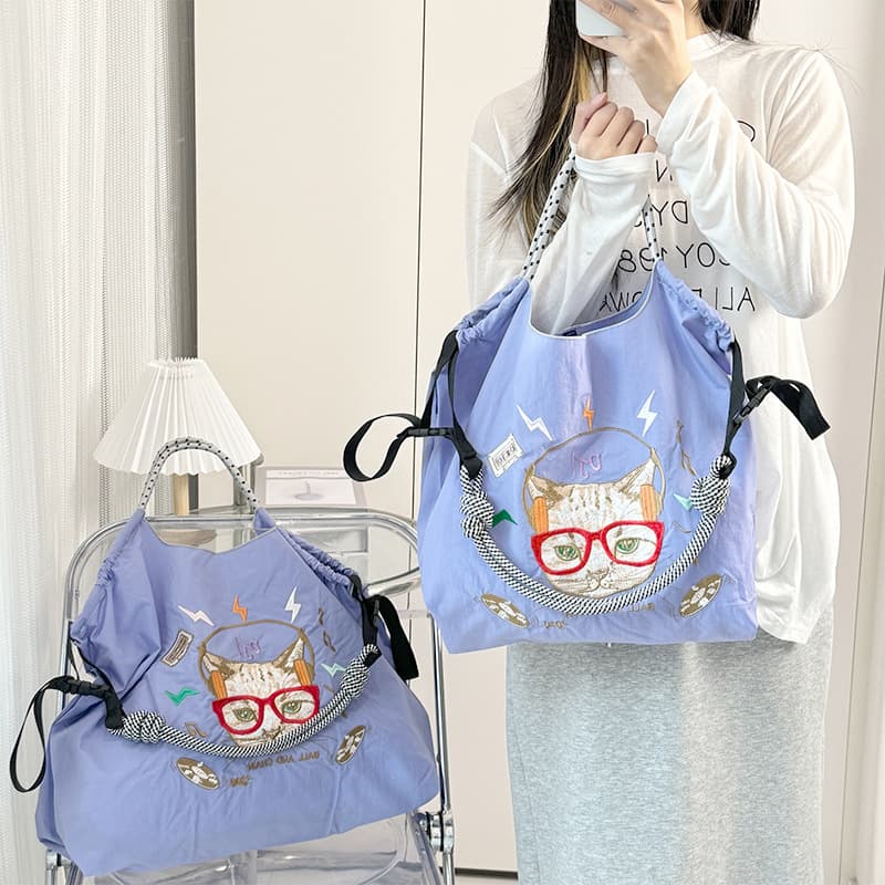 Ballchain Eco-Friendly Shopping Bag Japanese-Style Nylon Cloth Tote Large Capacity Canvas Bag Nylon Embroidered Shopping Bag