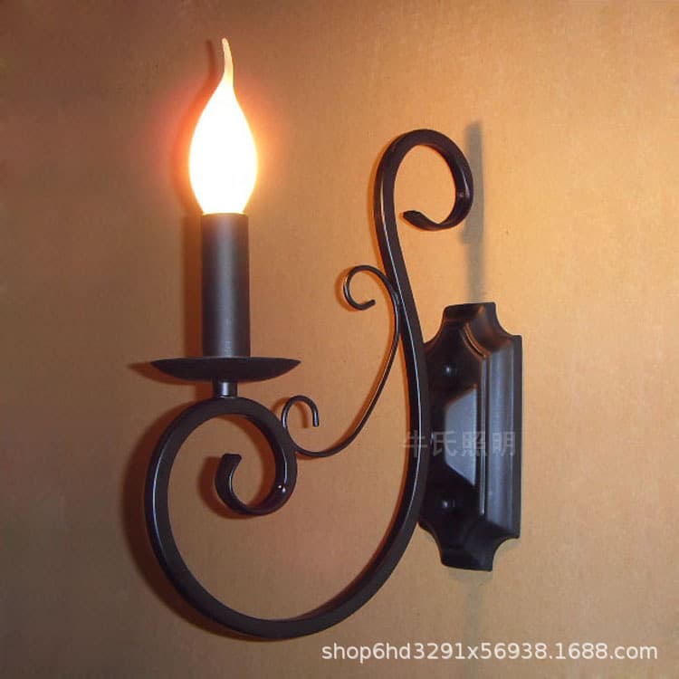 American-style candle wall lamp, European vintage wrought iron living room accent wall, bedroom bedside lamp, staircase lamp, balcony wall lamp
