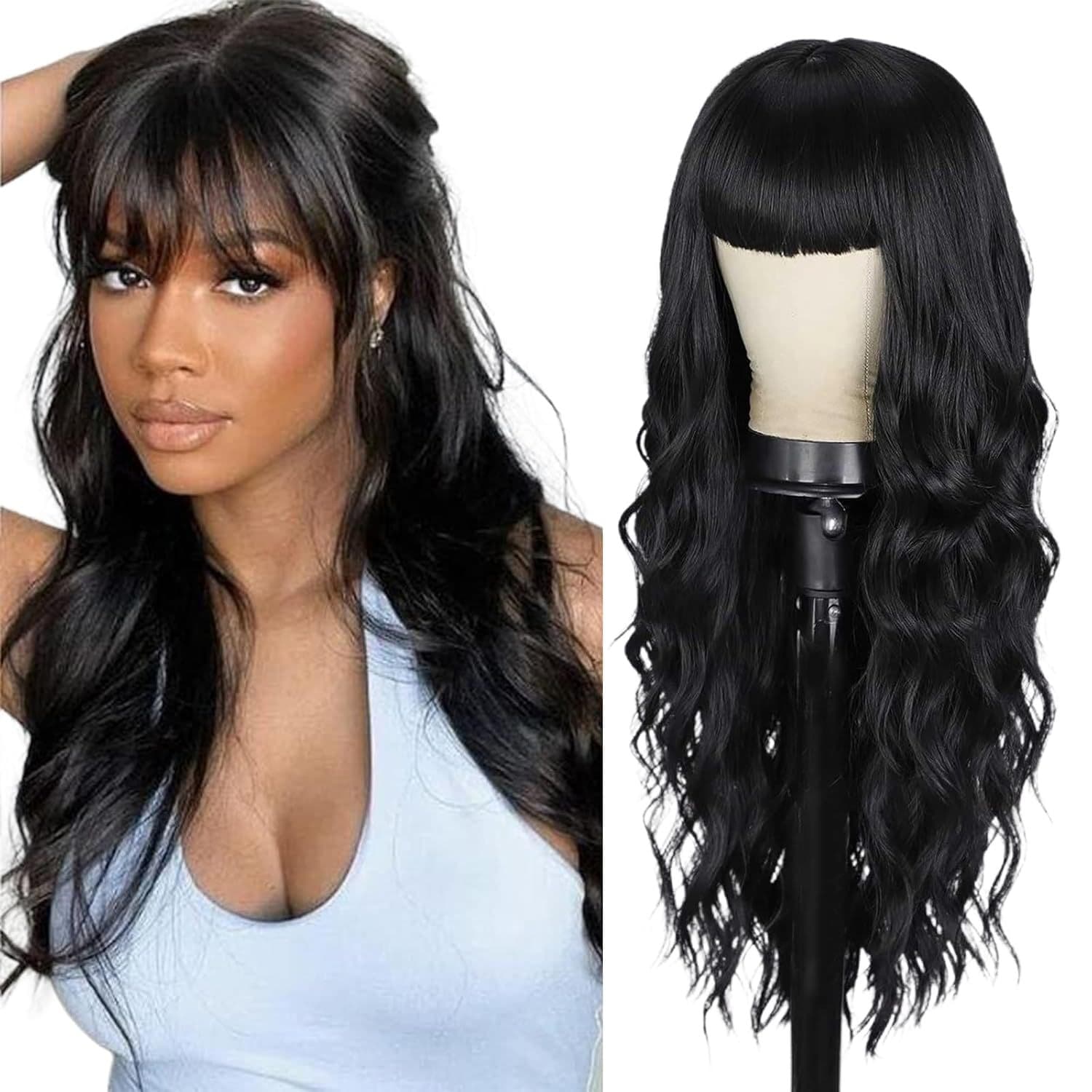 European and American Cross-Border Synthetic Fiber Wigs for Women, Long Curly Hair with Bangs, Big Wave Long Hair Wigs, Middle Part Wigs