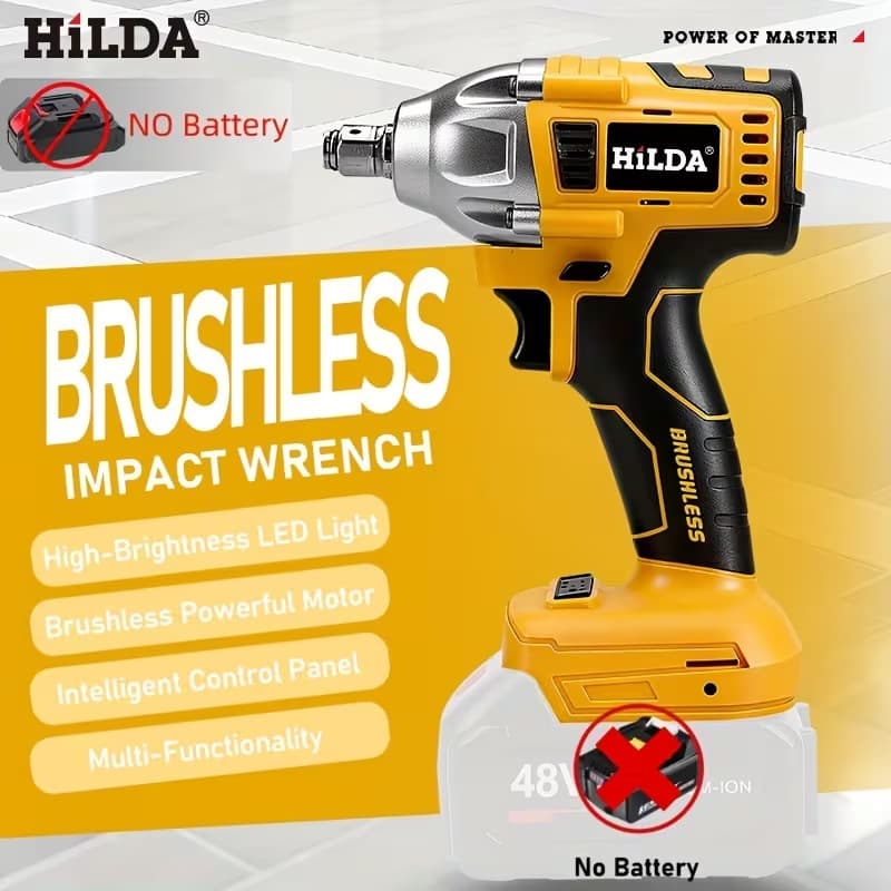 Hilda18V Brushless Impact Wrench Electric Wrench Tool High Torque Led Light Multifunctional Auto Repair Tool
