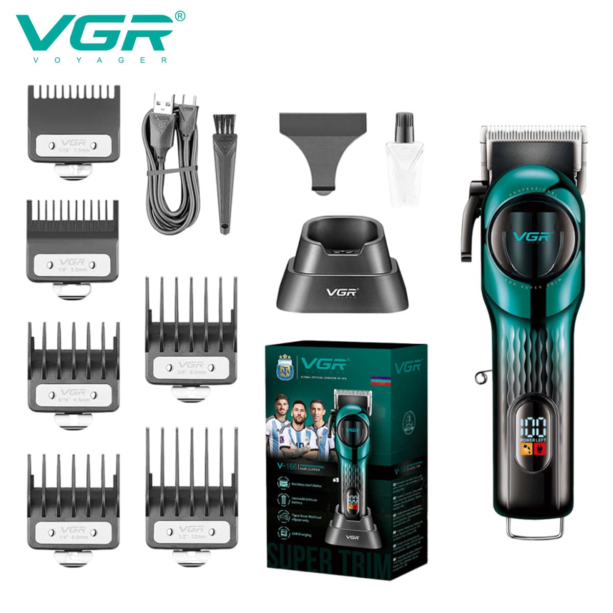 VGR166 Electric Hair Clipper Professional Men's Oil Head LCD Display Hair Trimmer with Base Station Hair Cutting Clippers