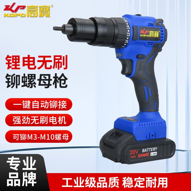 Gaobao Fully Automatic Lithium Electric Rivet Nut Gun, Electric Riveting Gun, M3-M10 Nut Gun, 20V Rechargeable Blind Rivet Gun