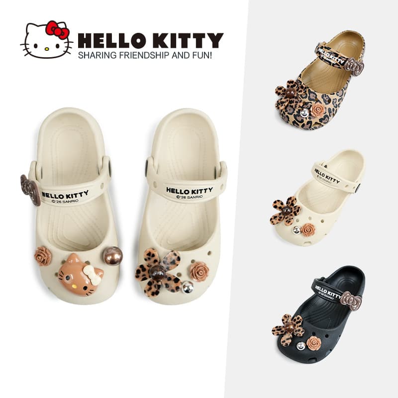 HELLO KITTY / Black Ballet Leather! Summer Parent-Child Kids' Clog Sandals, Comfortable Soft Sole Children's Clogs