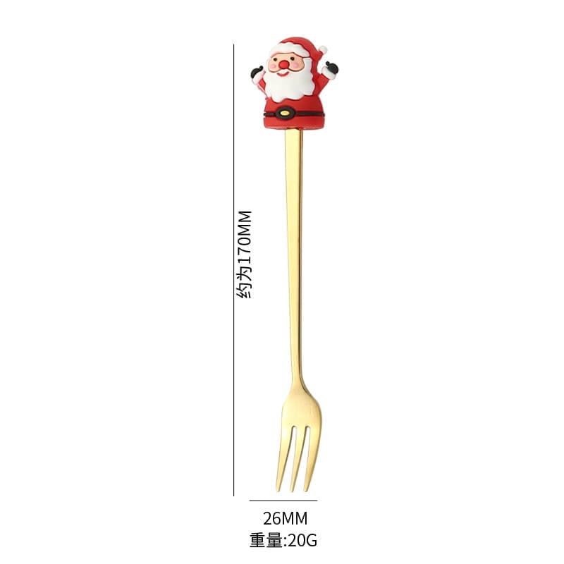 Christmas Spoon and Fork Set Cartoon Character Stainless Steel Creative Santa Claus Fruit Spoon Fork Gift Set