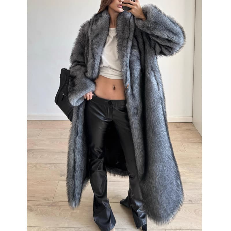 Women's Faux Fur Coat Winter Warmth Fox Fur Style Long Trench Coat