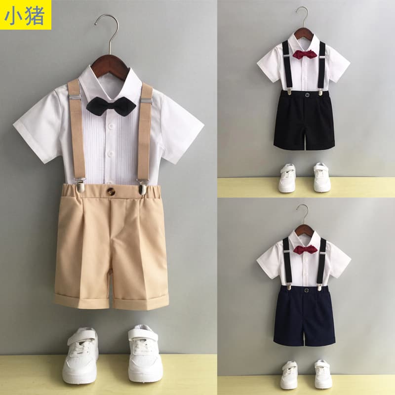 Children's Suspender Pants Set for Toddlers and Kids, Kindergarten Graduation Performance Costume, Host Boy's Formal Wear