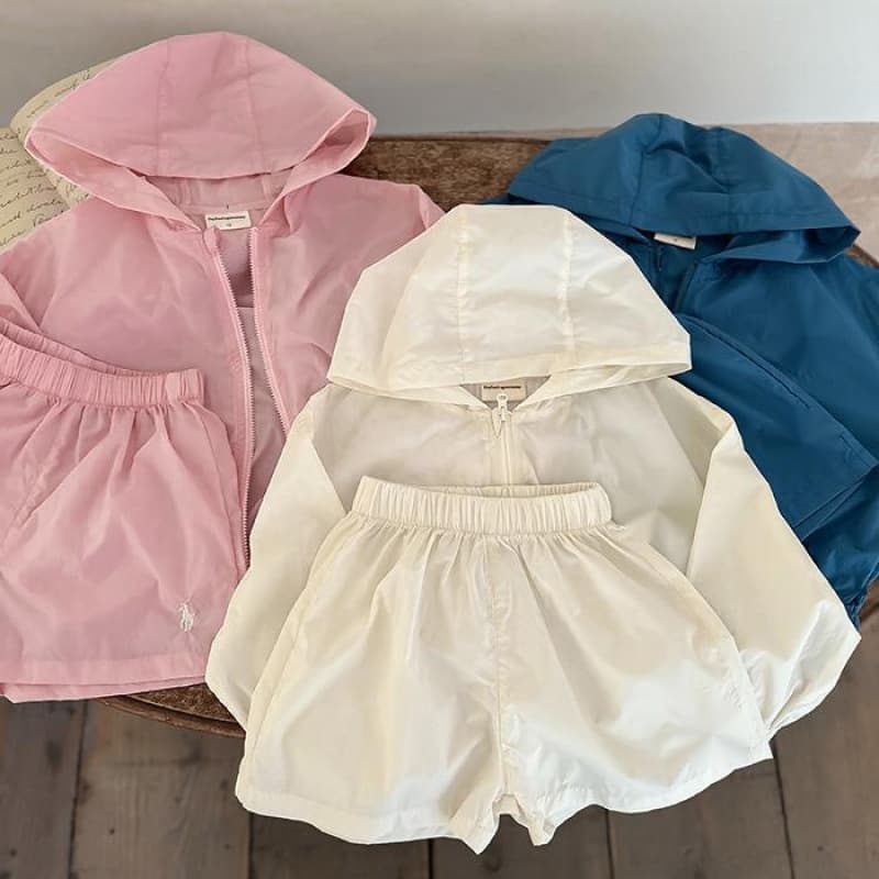 Children's Sun Protection Suit Thin Summer Boy Jacket Fashionable Baby Girl Hooded Sunscreen Two-Piece Set Trendy