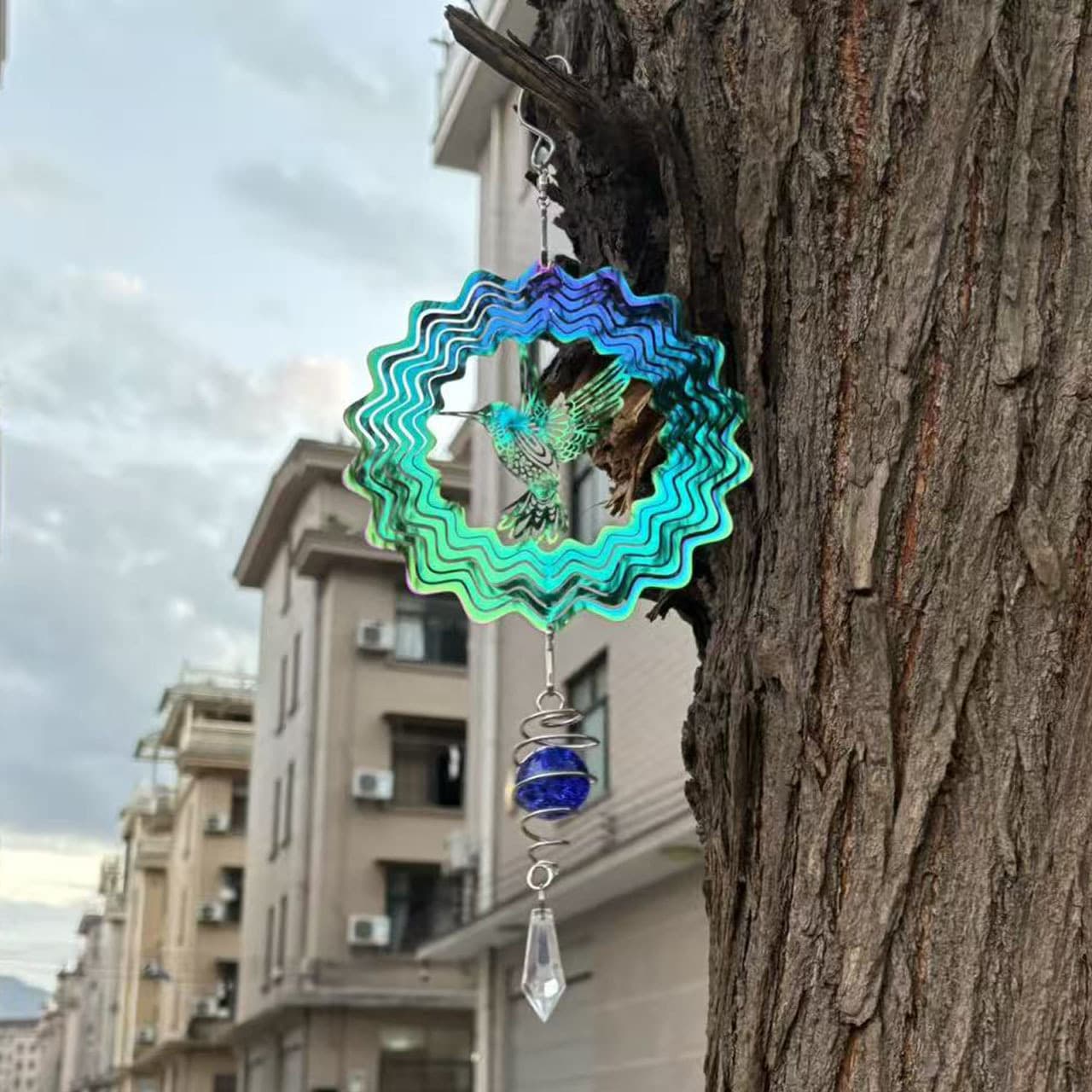 15cm Wind Spinner Outdoor Stainless Steel Color Hummingbird Wind Spinner 3D Wind Chime Combination