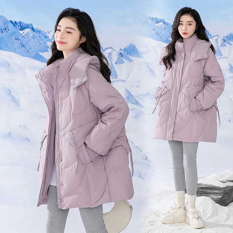 Dongyouji Plus Size Women's Maternity Loose A-Line White Duck Down Jacket for Up to 250 Jin Mid-Length Down Coat