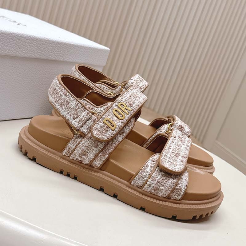 Guangzhou Luxury Brand Original Label Counter Quality Di Family Summer Thick Sole Velcro Fabric Beach Casual Sandals