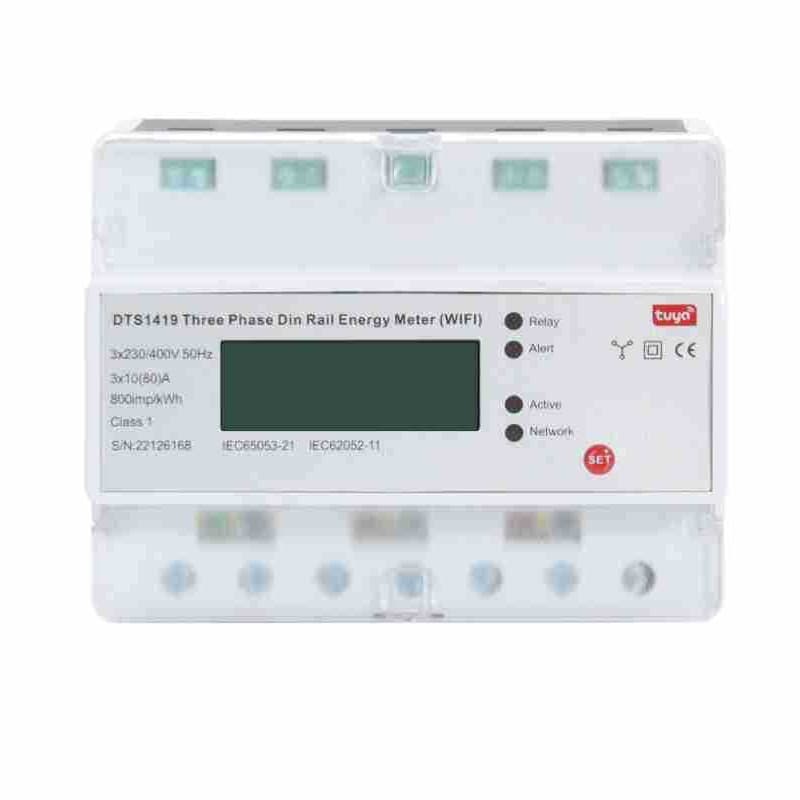 Tuya Smart Three-Phase Energy Meter WiFi Remote Prepaid Meter Rail-Type Rental House LCD Energy Meter