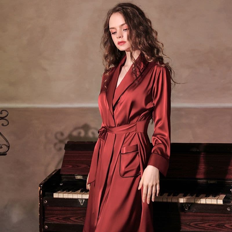 Moomi heavyweight silk nightgown women's mulberry silk pajamas spring and autumn long home clothes summer can be worn outside women