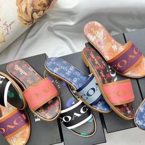Cross-border Trade Versatile Embroidered Letter Slippers for Women Summer Outdoor Round Toe Flat Sandals Printed Beach Slippers