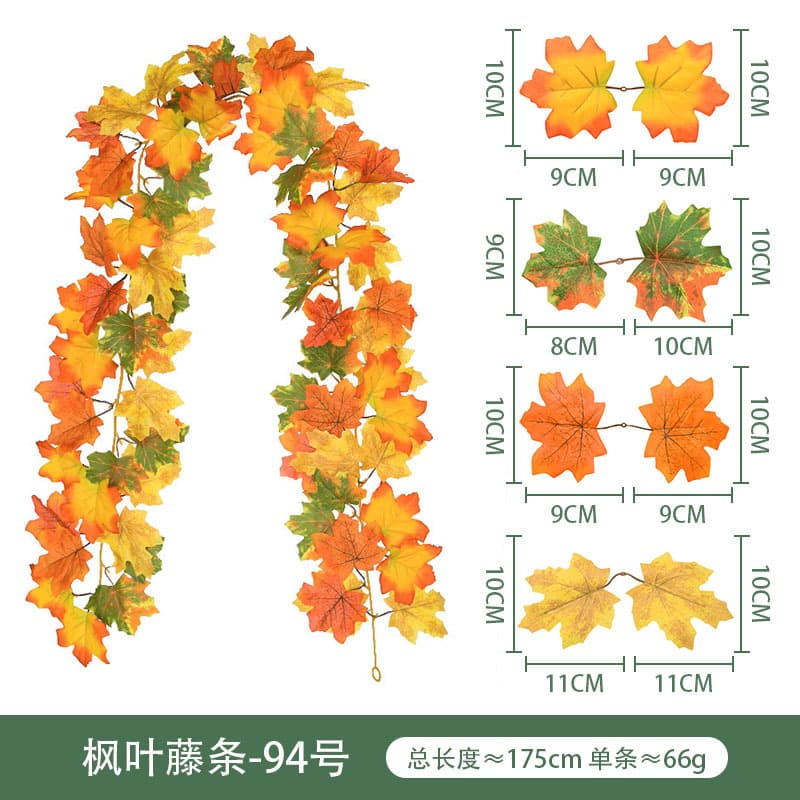 Autumn Scenery Decoration Artificial Green Plant Maple Leaves Amazon Halloween Christmas Wall Hanging Simulated Maple Vine