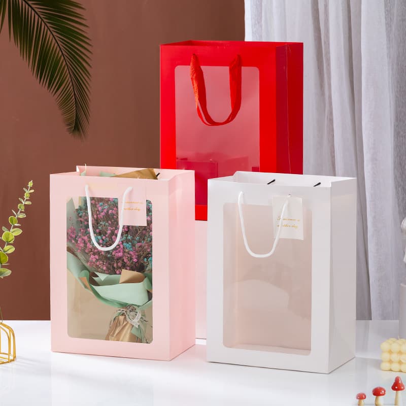 Mid-Autumn Festival Flower Handbag Window Bouquet Birthday Gift Box Bag Internet Celebrity Gift Bag Flower Box Transparent Bag