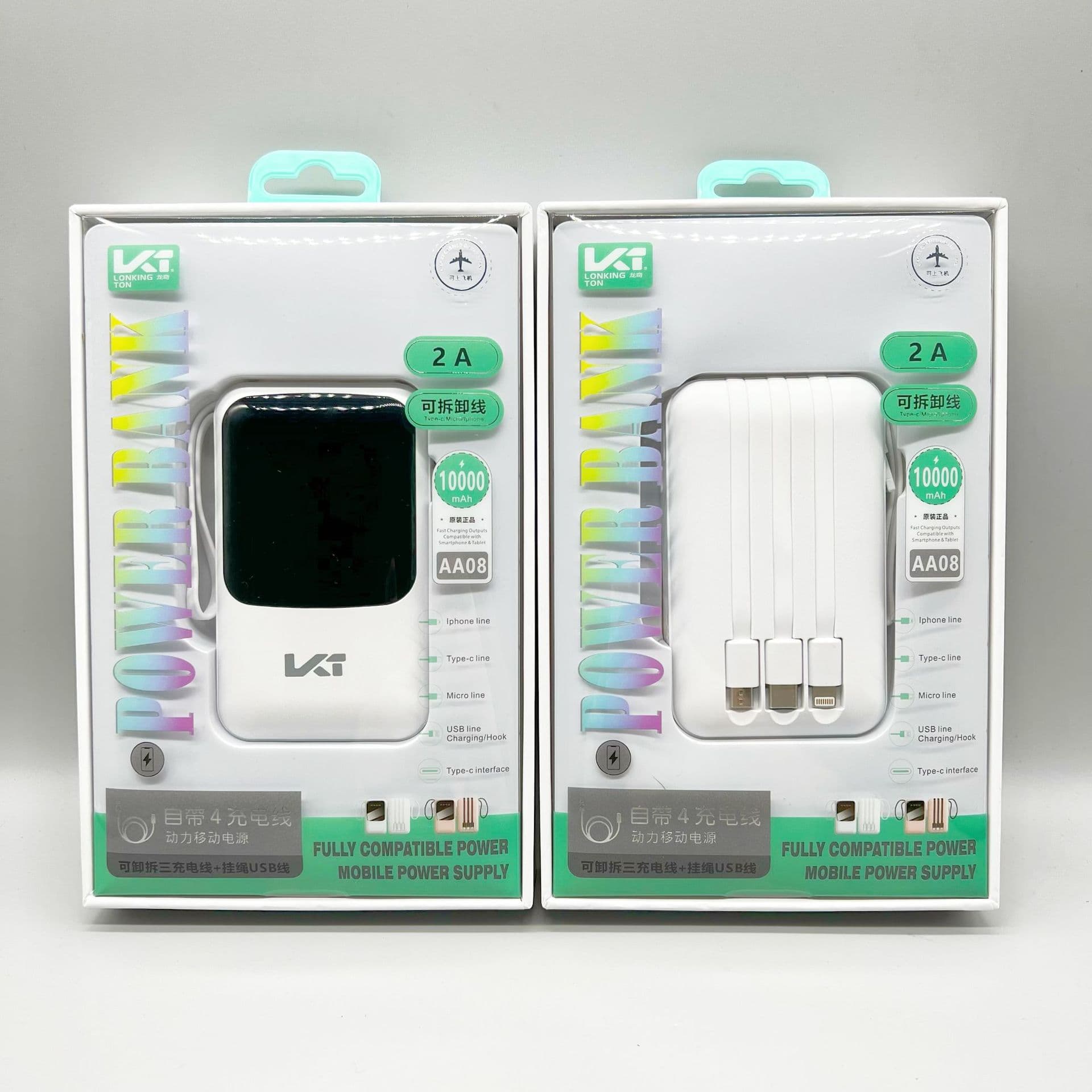 True Rated 10000mAh Mini Portable Power Bank with Built-in Cable, Mirror Digital Display, 10000mAh Fast Charging Mobile Power Supply