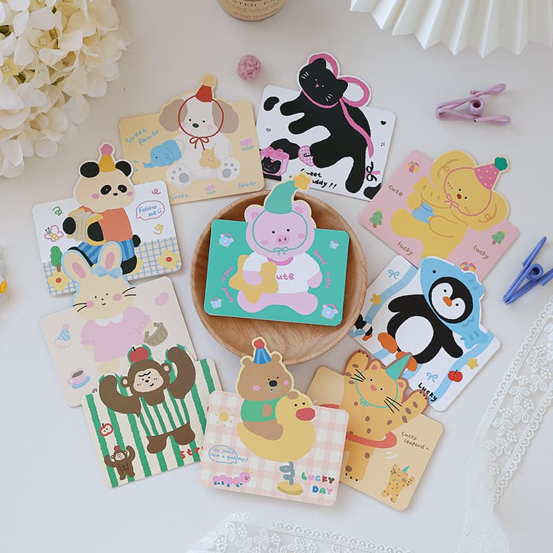 Amazon Cartoon Cute Animal Greeting Card Folding Greeting Card New Year's Day Primary School Children Children's Message Card