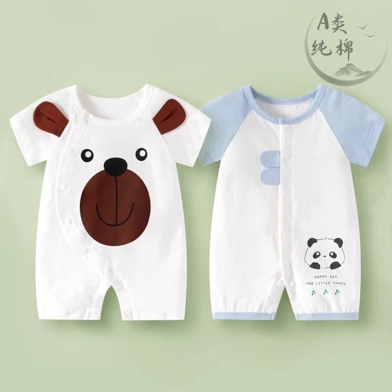Summer new baby jumpsuit cross-border special for baby khaki short-sleeved pure cotton infant crawling suit cartoon harem