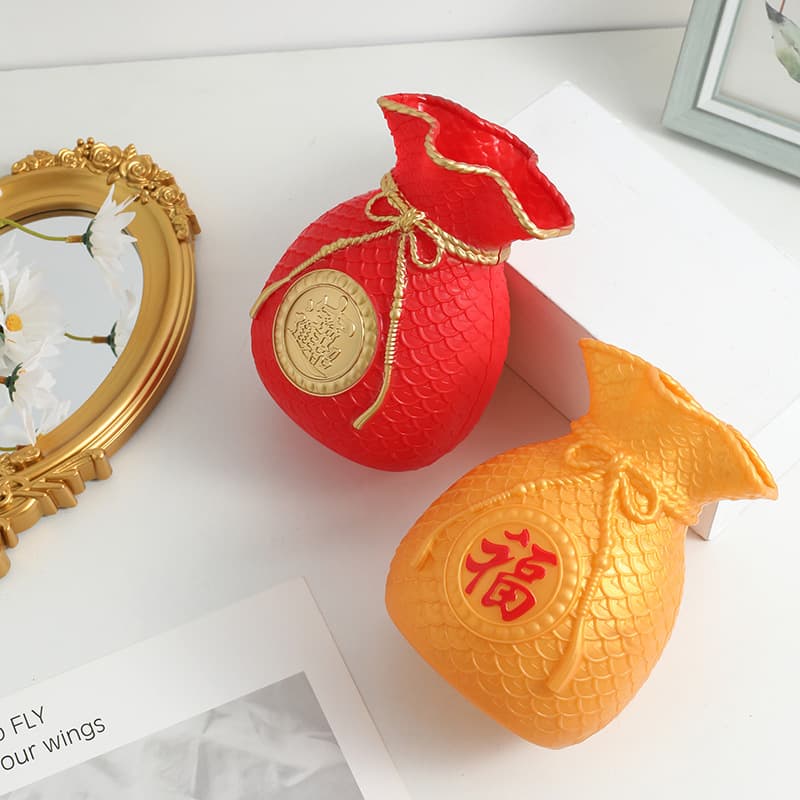 Lucky bag vase home flower arrangement retro vase Chinese red wheat ears plastic ornament New Year's fortune vase