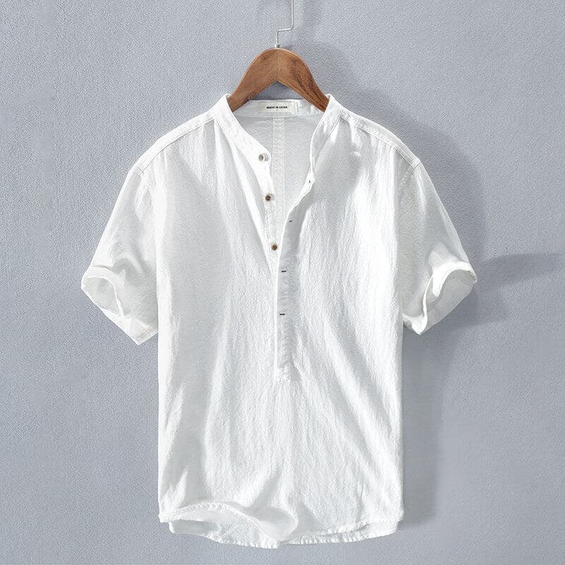 Chinese Style Spring Summer Loose Men's Linen Short Sleeve Cotton Linen Casual Breathable Half Sleeve Shirt Collar T-Shirt