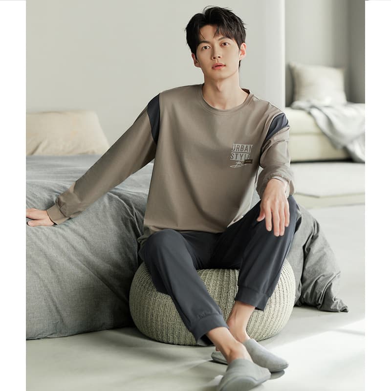 Men's Pajama Set Long Sleeve Long Pants Cotton Spring Autumn Sport Casual Teenager Oversized Homewear Suit
