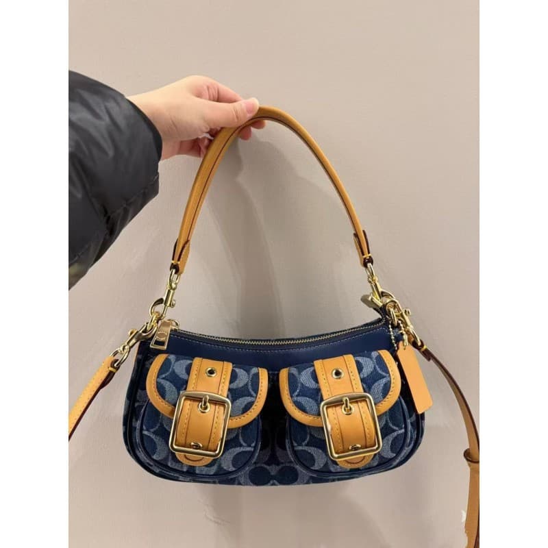 Coach cross-border women's bag soho second-hand armpit bag Ashton retro baguette motorcycle bag shoulder crossbody mahjong bag