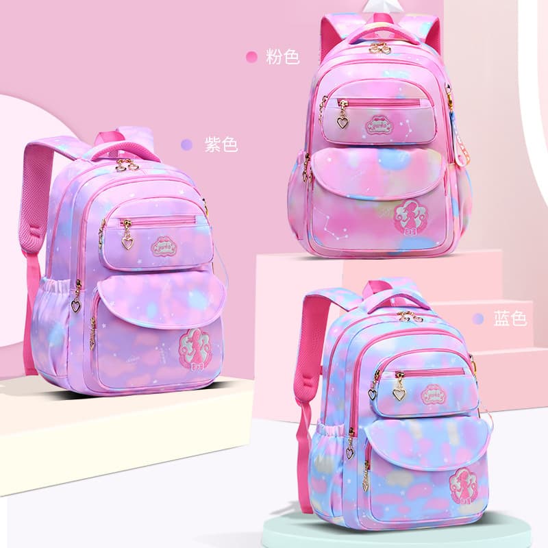 Fashionable Waterproof Student Backpacks For Primary School Girls Lightweight Double Shoulder Bag Logo Print
