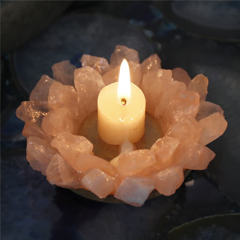 Natural Rose Quartz Crystal Candle Holder European Wedding Candle Holder Decoration Modern Soft Decor Craft for Living Room
