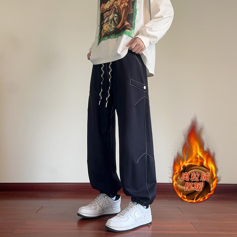 JYF-8806 Autumn/Winter New Fleece-Lined Jeans for Men, Black, Loose Straight Leg, Versatile, Slimming, Wide Leg, American/Korean Style