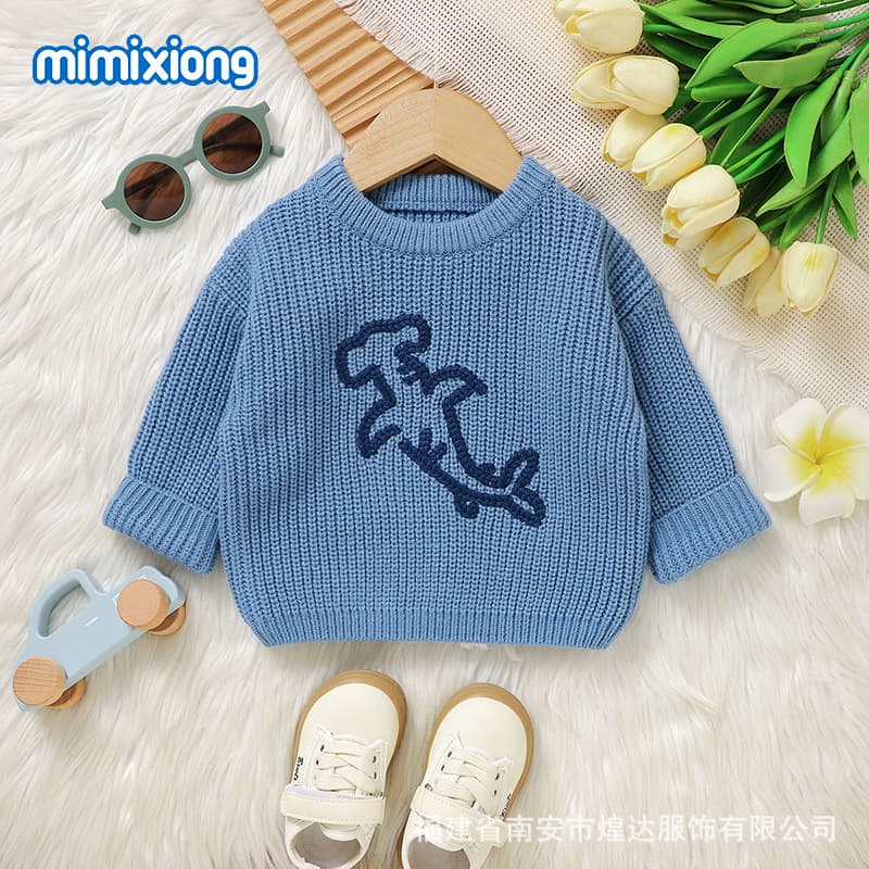 INS Hot Selling Autumn/Winter Newborn Baby Cute Dolphin Embroidery 3D Pattern Knit Sweater for Boys