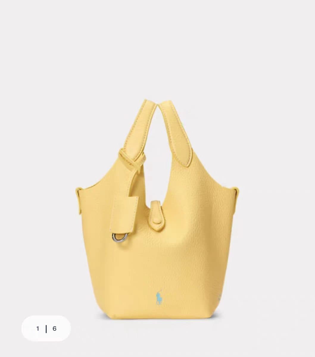 Crossbody Polo Basket Bag with Lychee Pattern Top Layer Cowhide Bucket Bag Suede Shoulder Crossbody Handheld Tote Women's Bag