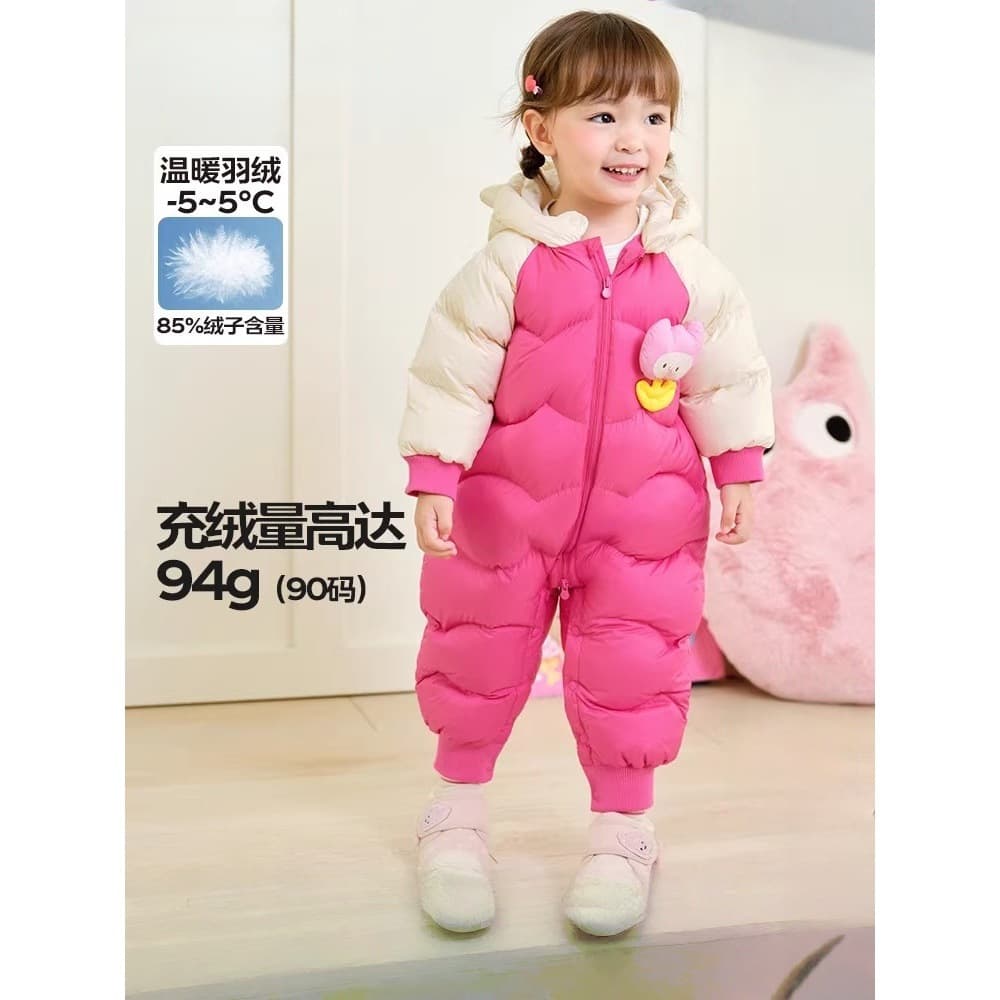 90 white duck down children's clothing kids down jacket 2025 new style jumpsuit winter wear romper cute crawl suit