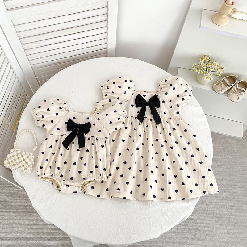 Girls Summer New Polka Dot Bubble Sleeve Baby Romper Jumpsuit Dress Sisters Outfit