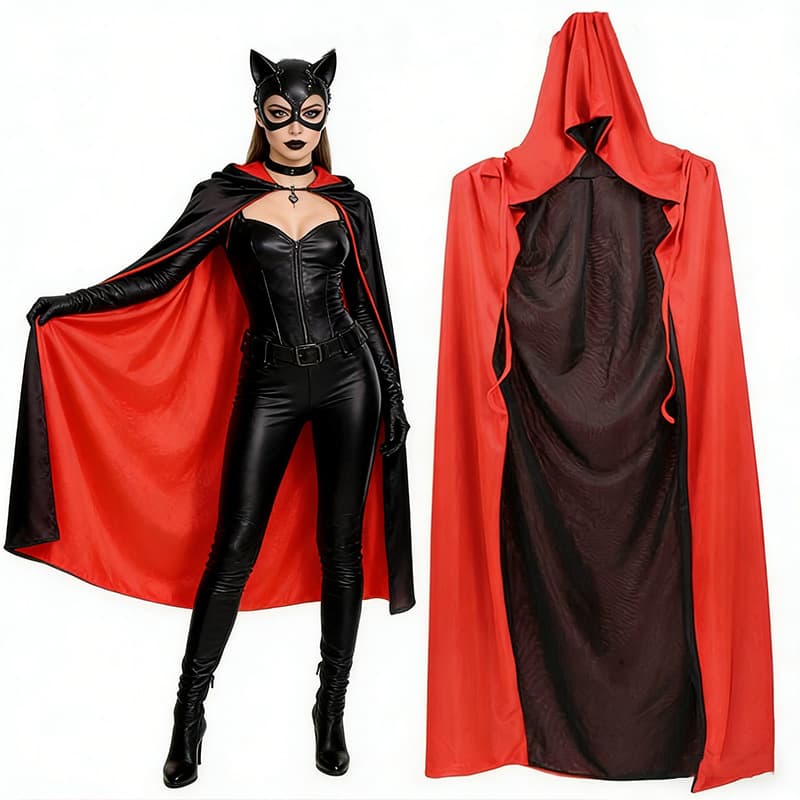 Halloween Cape Cloak Red Black Double-Sided Wizard Death Cloak Cosplay Prop Children Adult Vampire Cape