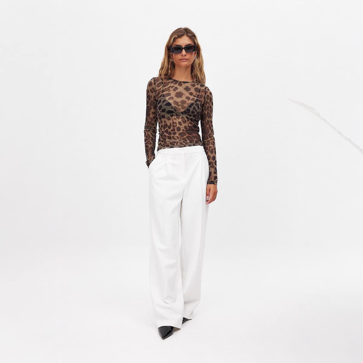 S32279 New Cross-Border Amazon Women's Sexy Leopard Print Mesh Sheer Bodysuit T-Shirt Top
