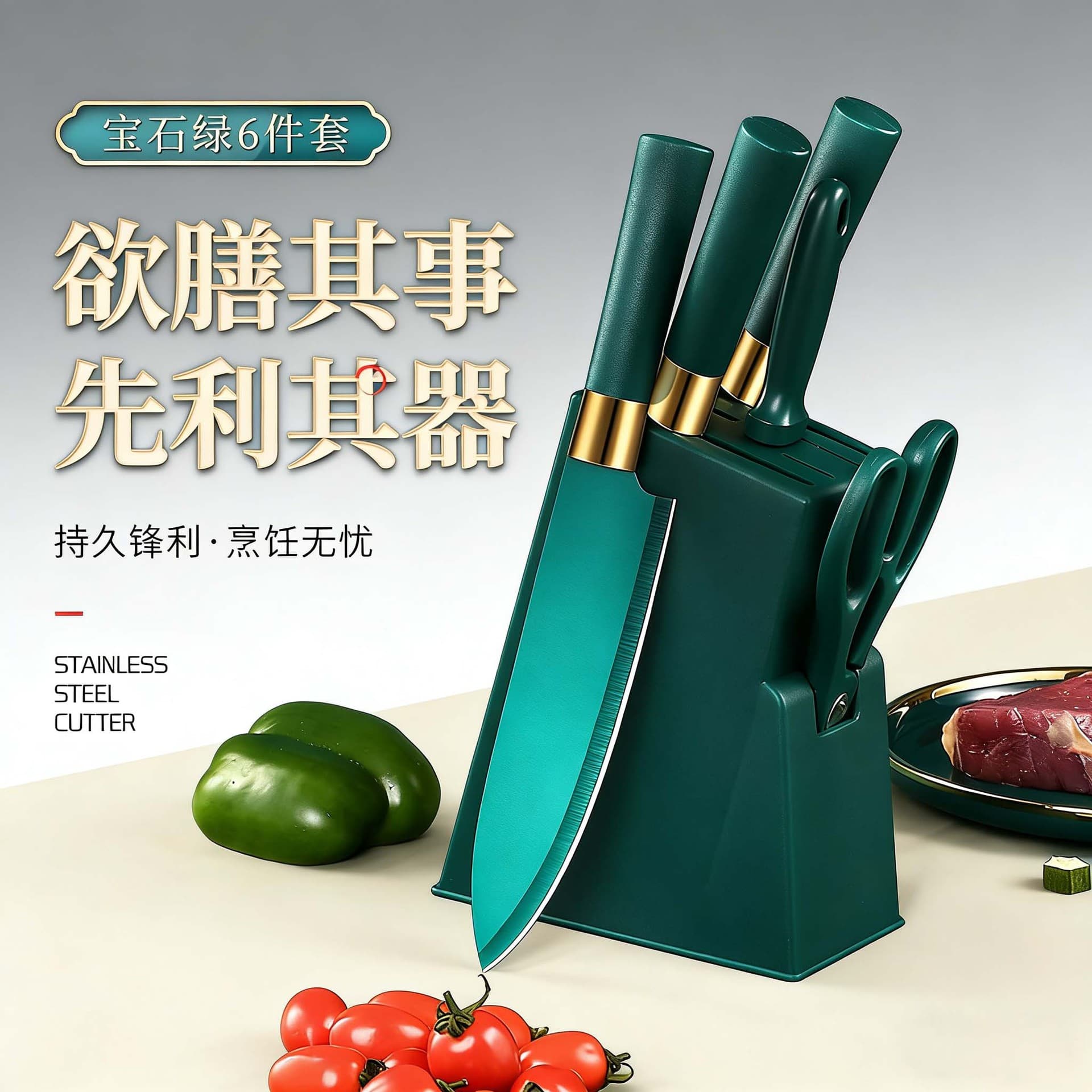 Yangjiang Knife Set Kitchen Chef Knife Combination Complete Set Stainless Steel Household Fruit Knife Chef Knife Black Edge Knife