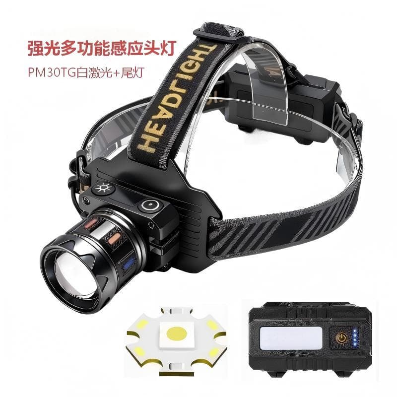 New White Laser Long-Lasting LED High-Power Sensor Headlamp for Outdoor Patrol, Night Fishing, Zoomable Emergency Headlamp