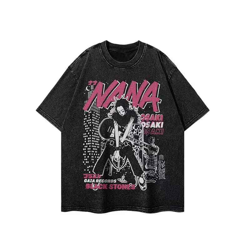 European and American Hip-Hop Streetwear Vintage Washed Oversized T-Shirt for Women, Plus Size, Black Printed Top