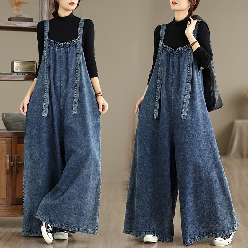 Spring Summer Autumn Extended Jumpsuit Long Pants Retro Loose Slimming Denim Overalls Plus Size Overalls