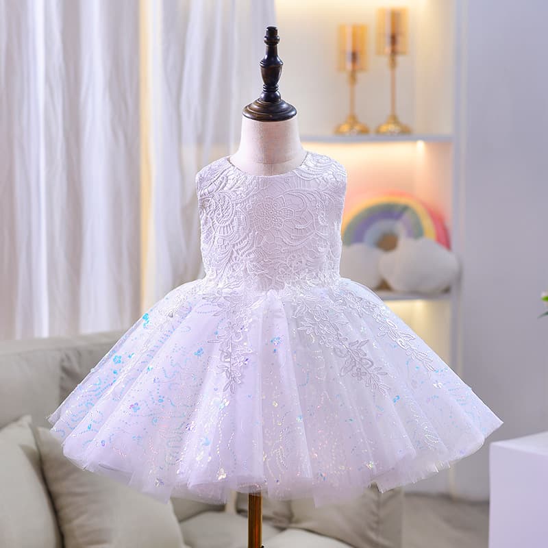 Children's Princess Dress Flower Girl Vest Wedding Little Girl White Piano Host Performance Dress Skirt