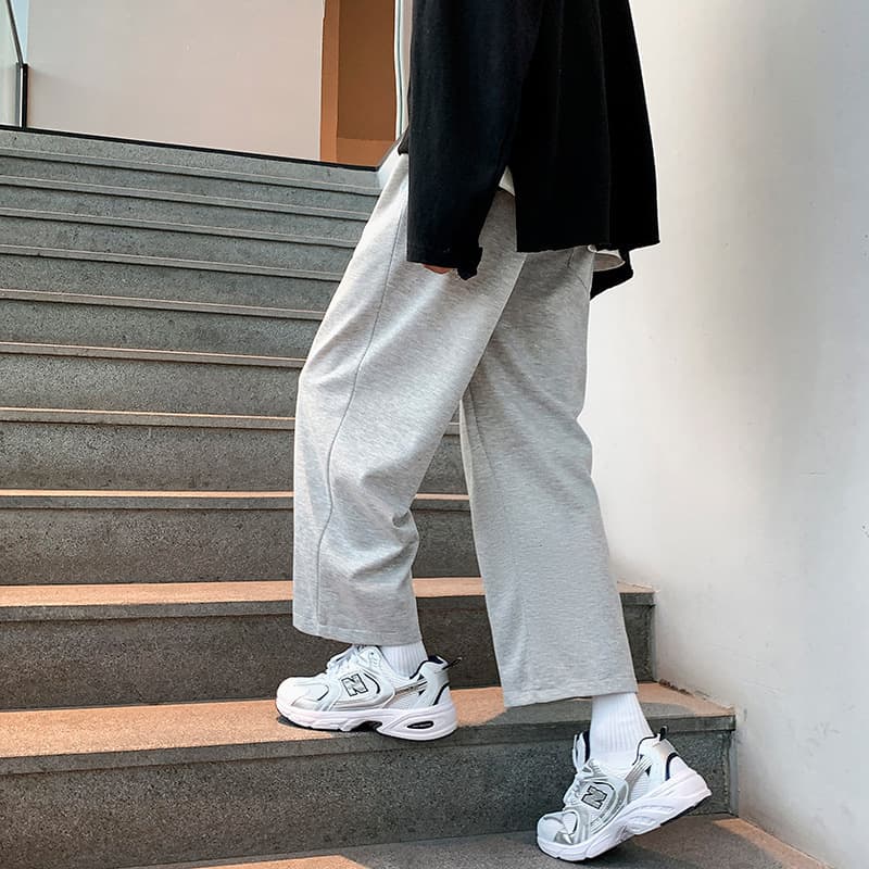 Straight Leg Pants Men Loose Thin Fabric Pants Nine Tenths Casual Pants Gray Sweatpants Trendy Spring Autumn Couple Plus Size Sweatpants