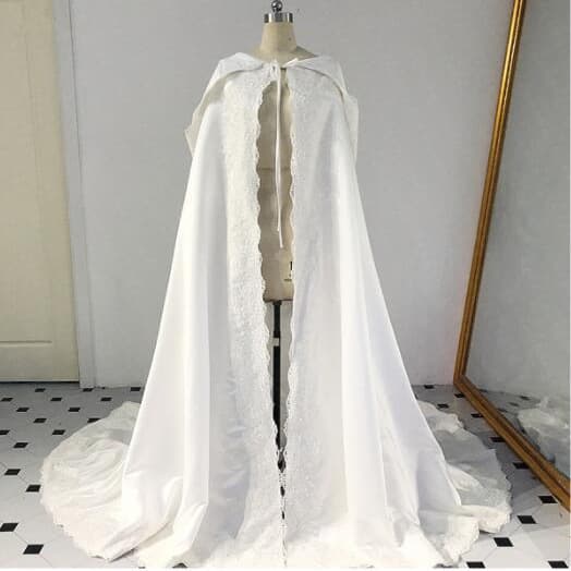 European and American style lace satin bridal cape with hood, suitable for stage fashion shows, wedding photos, and shawl.