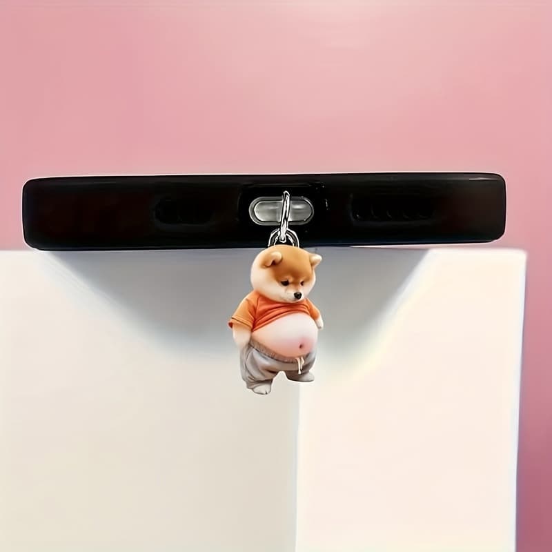 Cross-Best Seller 2D Cute Chubby Dog Phone Dust Plug for iPhone, Type-C, Connection