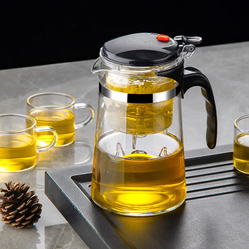 Wholesale of Heat-Resistant Glass Teapots with One-Touch Tea Filtering, Tea-Water Separation, and Custom Logo Printing