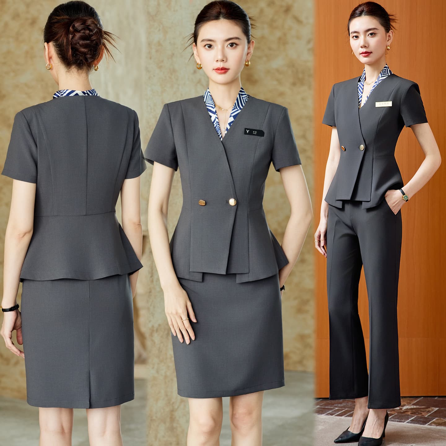 Women's Professional Short-Sleeve Double-Breasted Suit Set Summer High-End Elegant Goddess Style Beauty Salon Jewelry Store Work Uniform