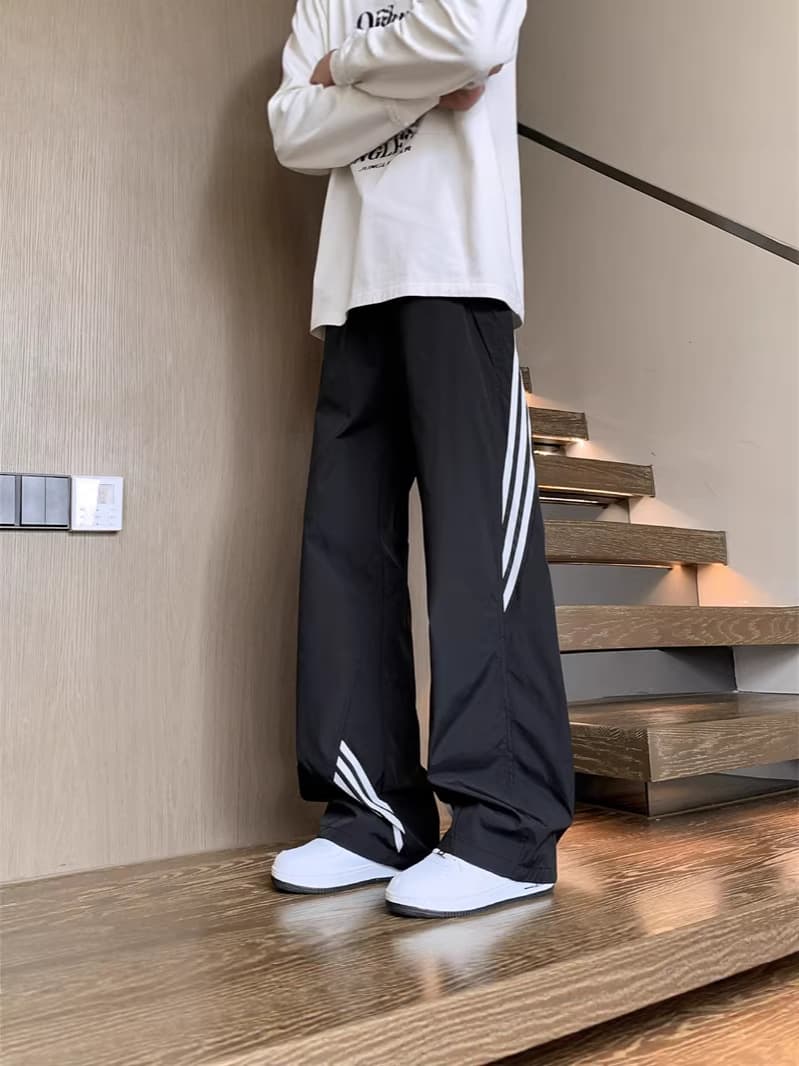 American Style Striped Men's Summer Cargo Pants Straight Loose Wide-Leg Sweatpants Student Casual Sports Long Pants