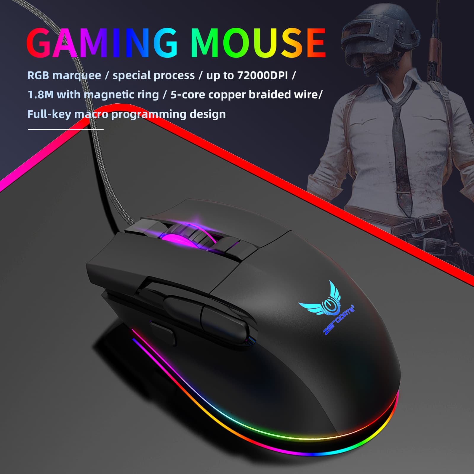 In Stock Gaming Peripheral Optical Mouse G26 8-Button RGB Backlit Macro Definition Mechanical Gaming Mouse Universal