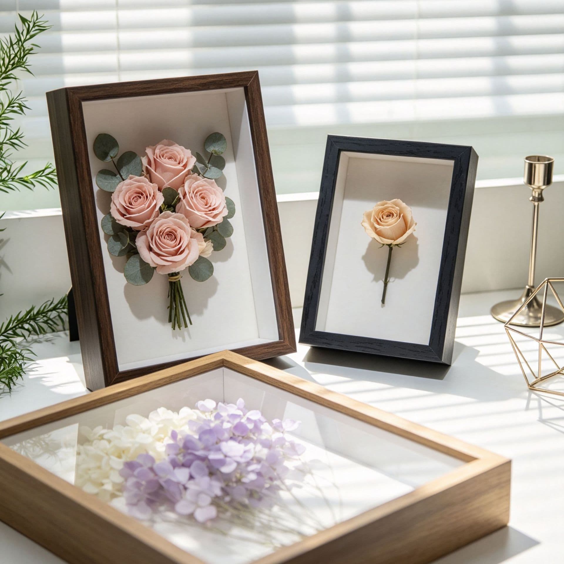 New Chinese Style Hollow Solid Wood Photo Frame, Preserved Flower Dried Flower Specimen Display Frame, 6-inch A3 Mother's Day Gift