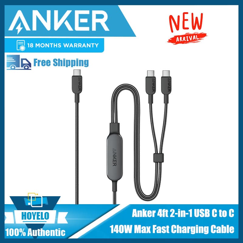 Anker 2-in-1 Dual Type-C Multi-Compatible Braided 140W Dual-Head Fast Charging High-Power Data Cable for Car