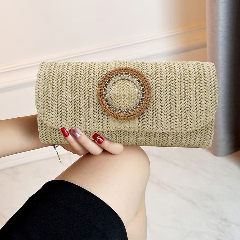 Fashionable Ladies Summer Beach Straw Woven Clutch Bag Suitable for Formal Evening Occasions Elegant Handbag Women's Style